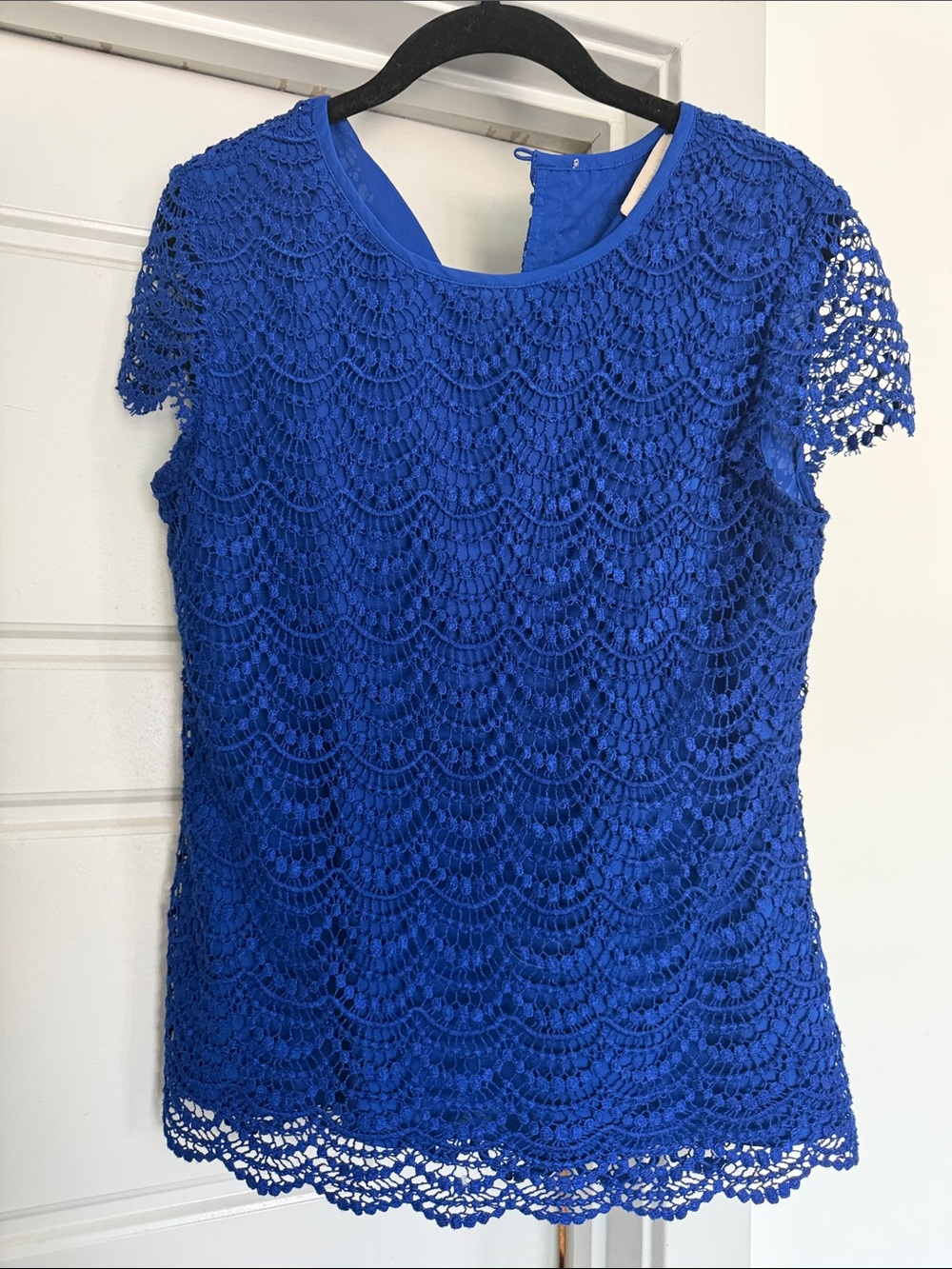 Banana Republic Royal Blue Crochet Lace Short Sleeve Top